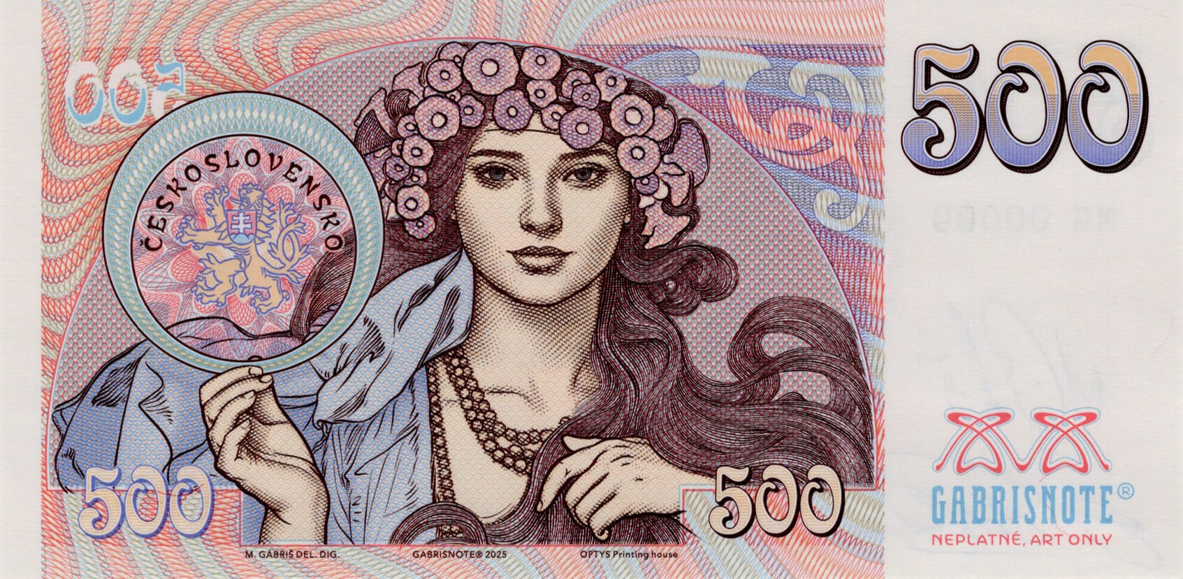 500 Kčs - Alfonz Mucha - zadní strana