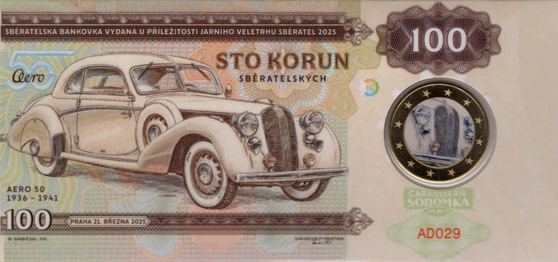 100 korun Zapadlík AERO 50 1936 - 1941 - přední strana