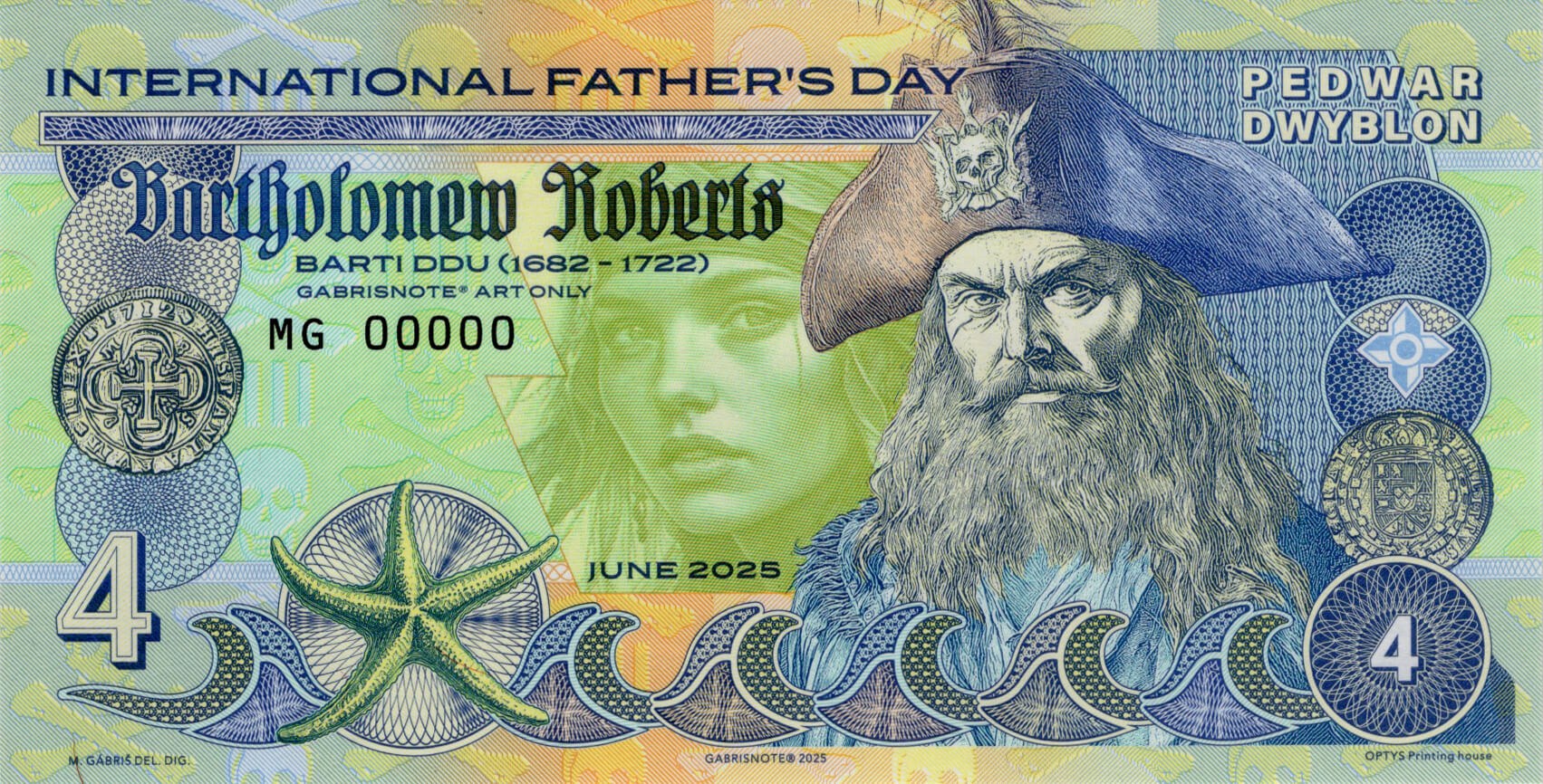 4 Doubloons pirát Bartholomew Roberts - přední strana