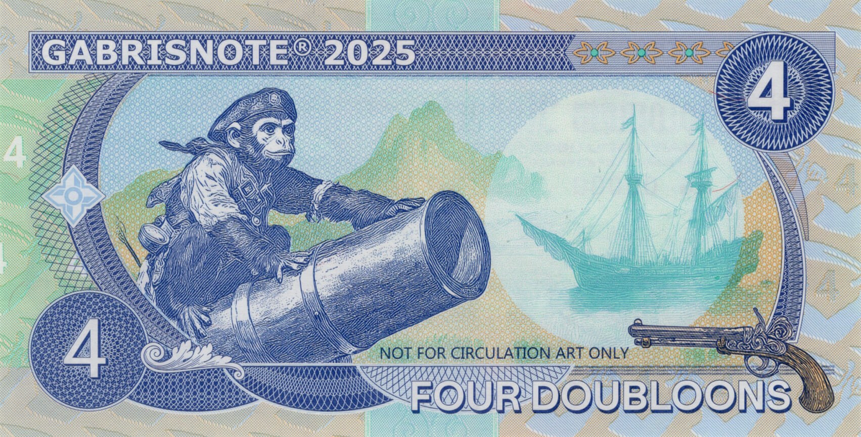 4 Doubloons pirát Bartholomew Roberts - zadní strana