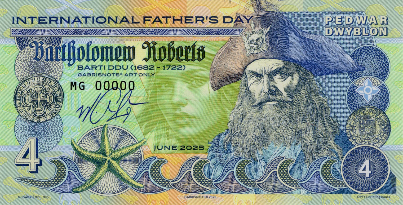 4 Doubloons pirát Bartholomew Roberts - přední strana