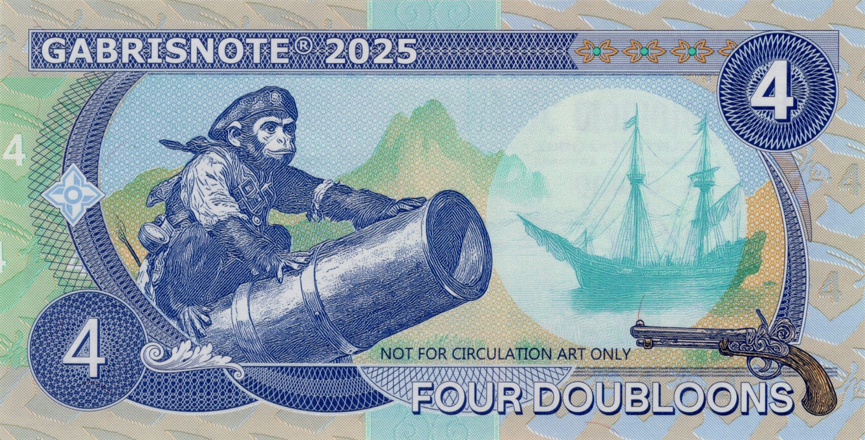 4 Doubloons pirát Bartholomew Roberts - zadní strana