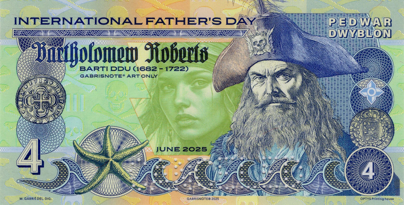 4 Doubloons pirát Bartholomew Roberts - přední strana