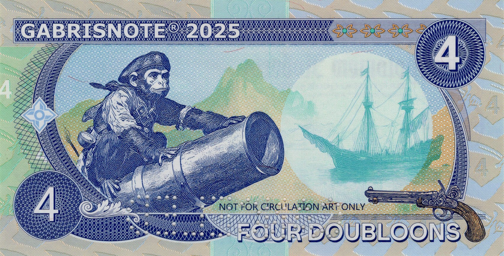4 Doubloons pirát Bartholomew Roberts - zadní strana