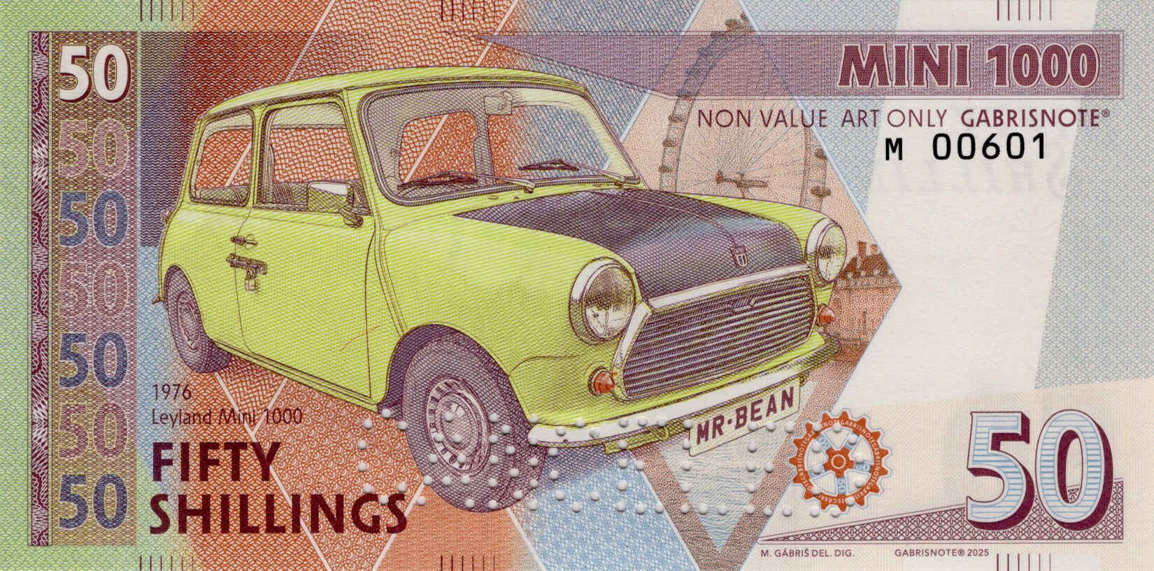50 shillings Mini Cooper - přední strana
