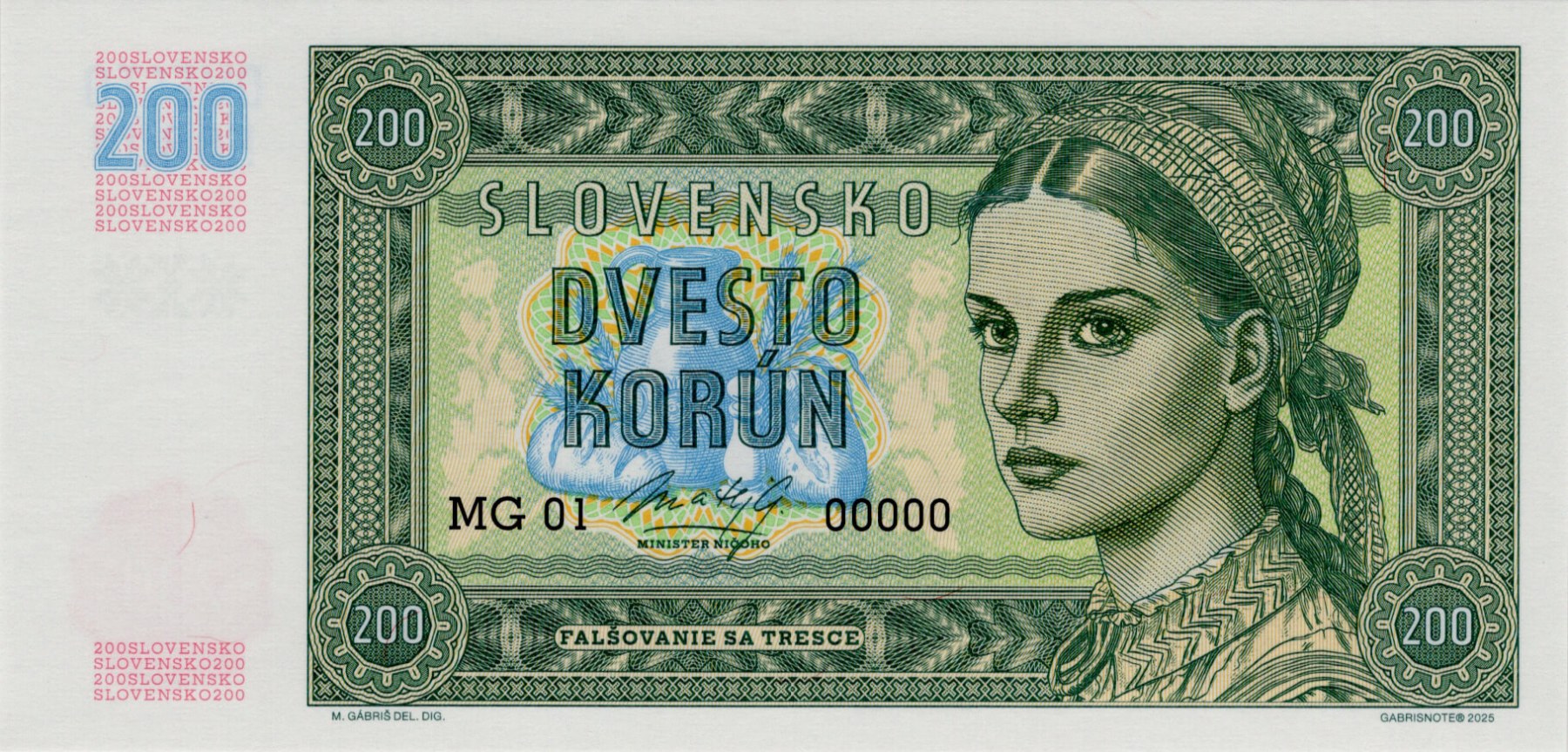 200 korún Slovensko varianta A - přední strana
