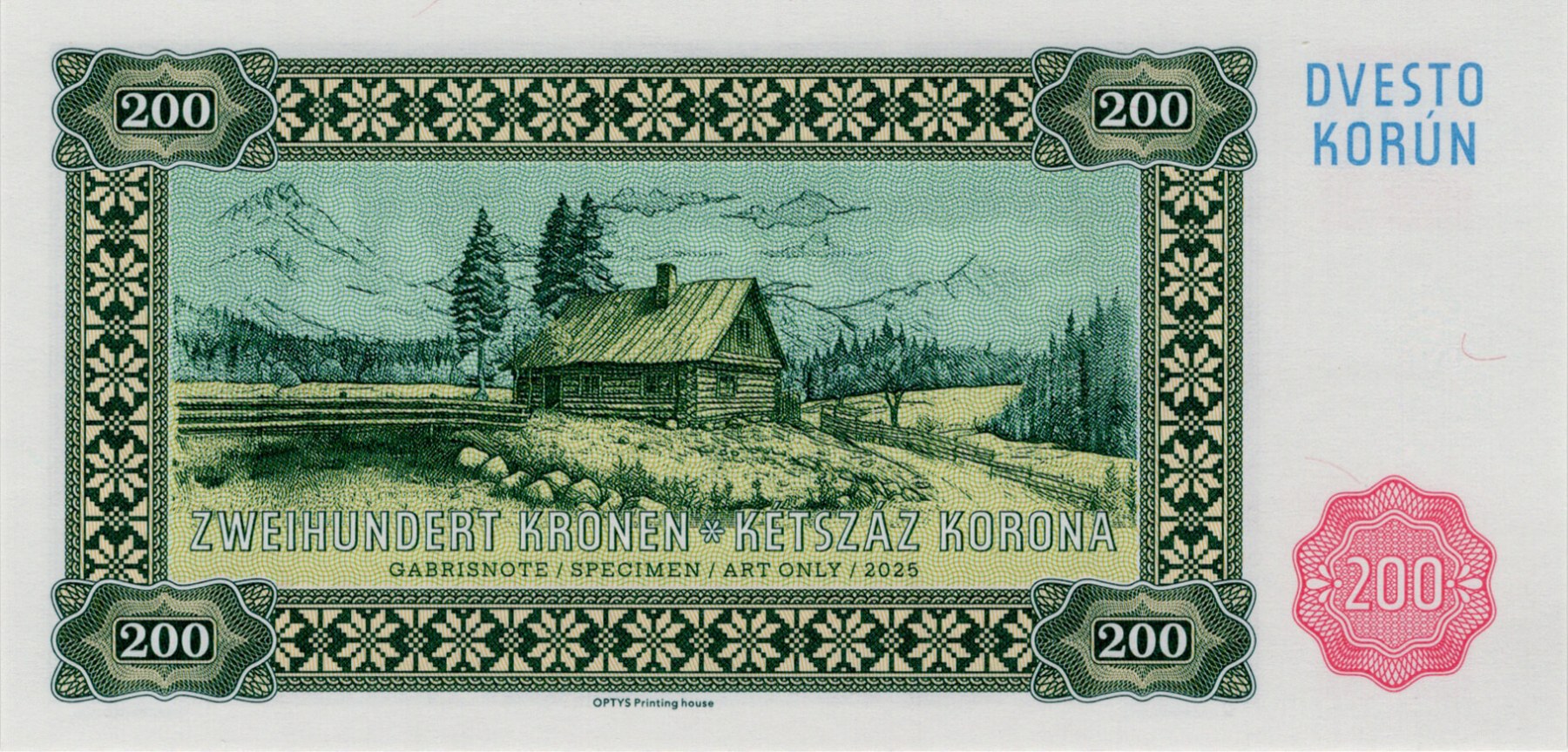 200 korún Slovensko varianta A - zadní strana