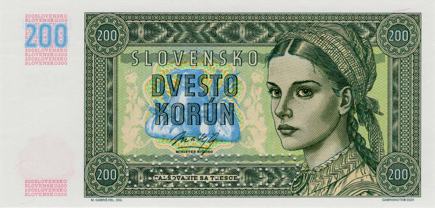 200 korún Slovensko varianta A - přední strana