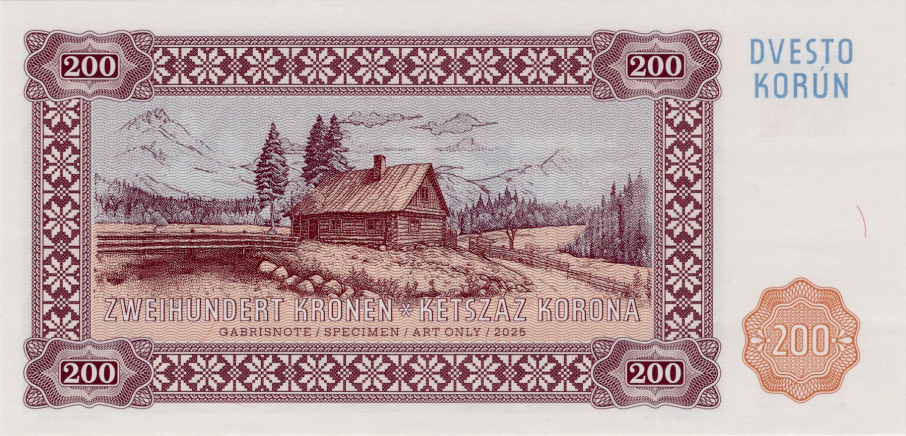 200 korún Slovensko varianta B - zadní strana