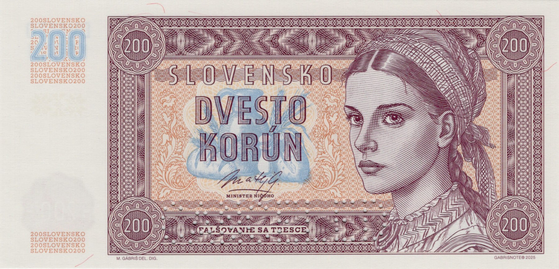200 korún Slovensko varianta B - přední strana