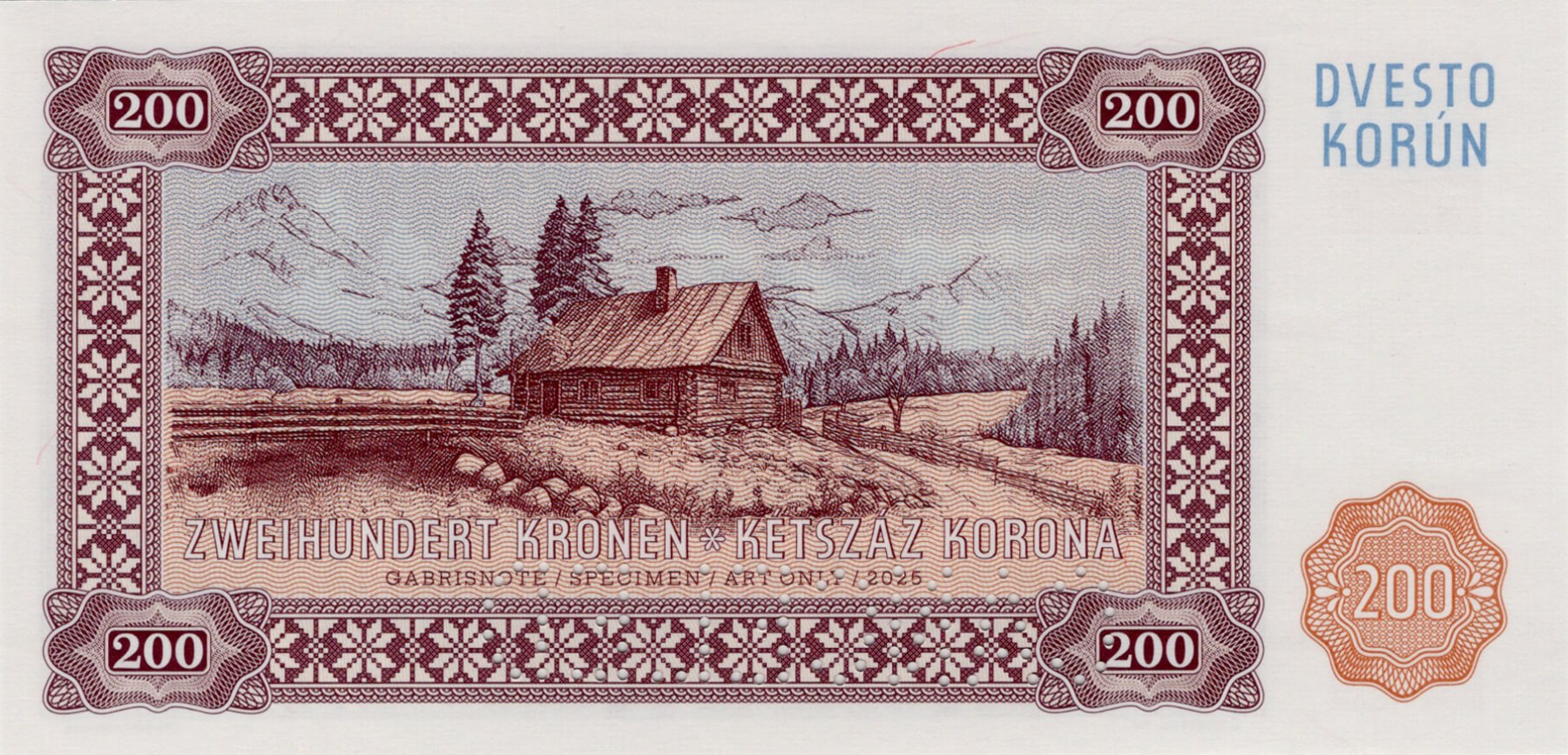 200 korún Slovensko varianta B - zadní strana