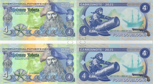 Aršík 4 Doubloons pirát Bartholomew Roberts