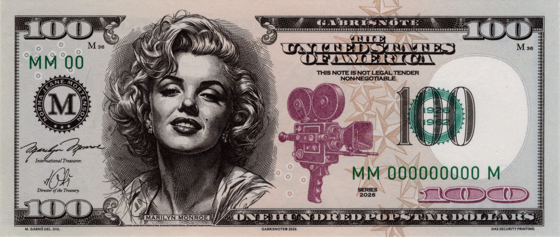 100 Dollars Marilyn Monroe - přední strana