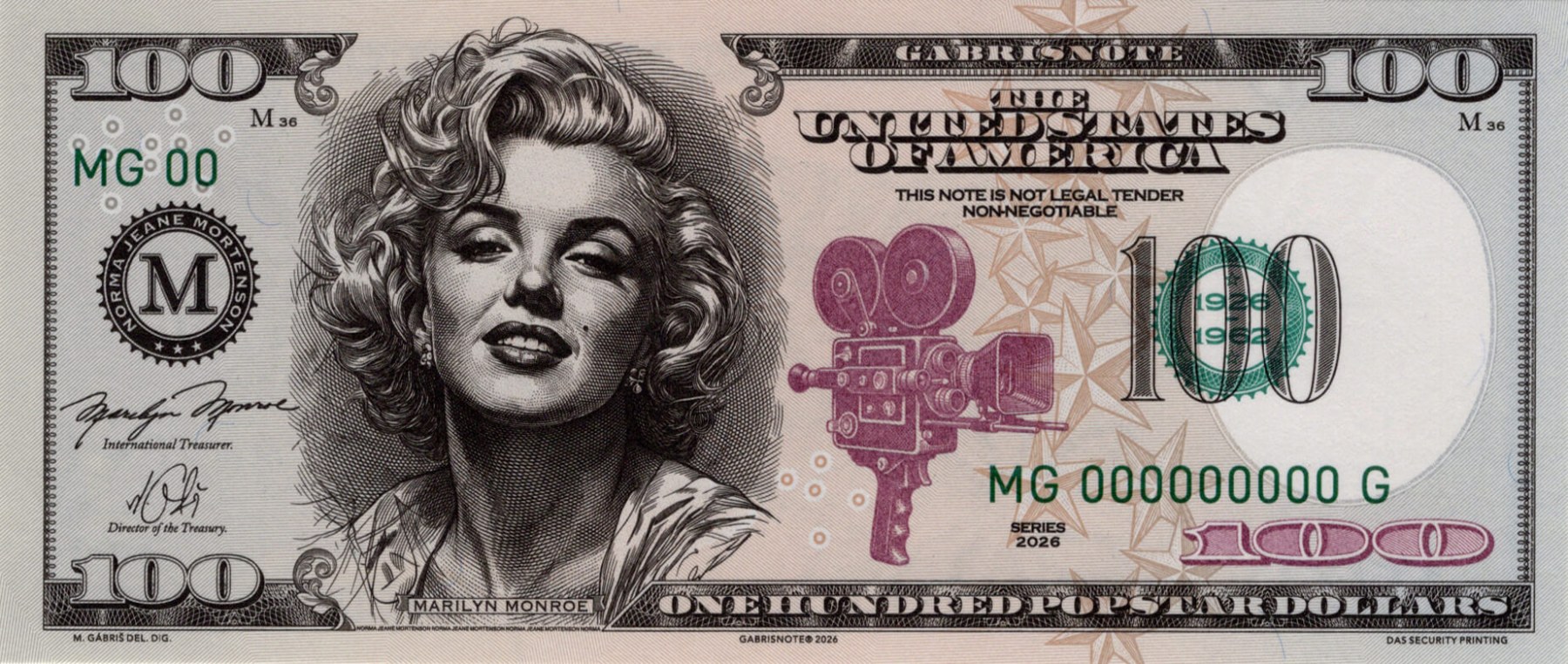 100 Dollars Marilyn Monroe - přední strana