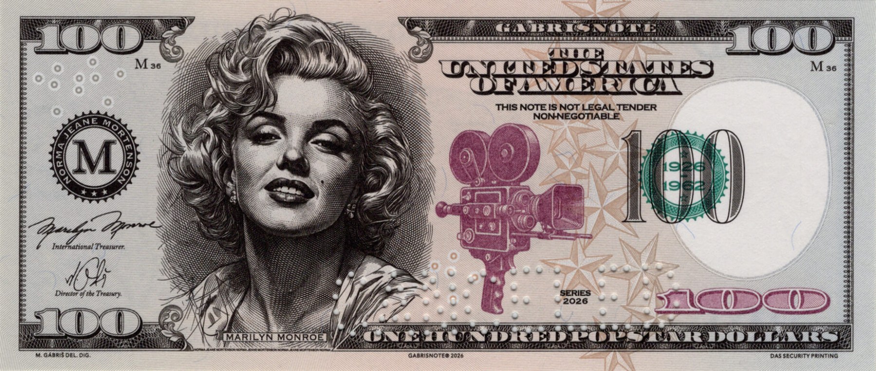 100 Dollars Marilyn Monroe - přední strana